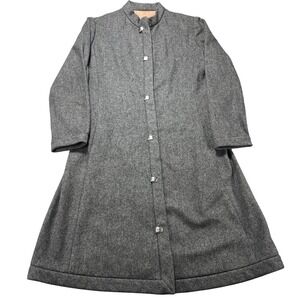 Vintage 50s Suzy Perette Coat Women Small Gray Wool Zip Lined Long Overcoat Flaw